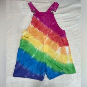 Swoveralls Rainbow Tie Dye Short Overalls | Organic Cotton Blend | Size Small
